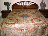 Trendy Paisley Jamavar Ecru Red Reversible Pashmina Bedspread King Wool Thr ....