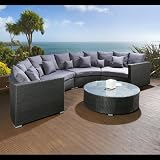 Luxury 6 Seater Rattan Modular Sofa, Round Table Black / Grey Cushions 51WOKtM g6L. SL160