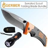 Gerber GB-31-000754 Scout Folding Blade Serrated Bundle With UZI 9 LED Flashlight