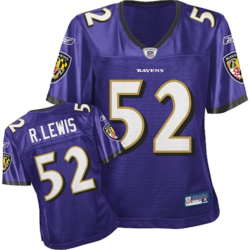 Ray Lewis #52 Purple Baltimore Ravens NFL Premier All Embroidered Replica Jersey - LARGE