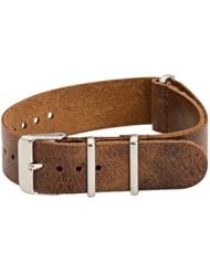 18mm Premium Classic Oiled Leather SS Worn Light Brown - Easily Interchangeable Replacement Military Watch Strap / Band - Fits All Watches!!!