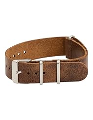 20mm Premium Classic Oiled Leather SS Worn Light Brown - Easily Interchangeable Replacement Military Watch Strap / Band - Fits All Watches!!!