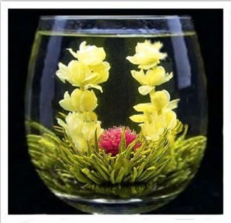 Organic 100% Natural Raw 12 Blooming Green Tea Balls Gift Bag with Globe Amaranth , Jasmine , Calendula Flowers with Vanilla Flavor