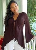 BLACK BLOUSE SHRUG TIES BELL SLEEVE BOHO FITS - M L XL 1X - B971A