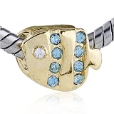 Beads March Birthstone Tropical Fish European Gold - Pandora Bead & Bracelet Compatible