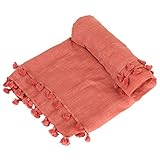 ililily Silk Blended Cotton Color Thin Scarf Fringe Big Oblong Neck Accessory (scarf-035-1)