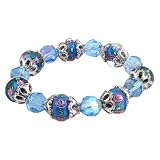Bracelet - B218 - Fire Polished Glass and Lampwork Style Glass Beads - Stretch ~ Light Sapphire (Light Blue)