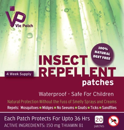 SALE! Vie Patch Insect Repellent - 100% Natural Protection, Safe for Children, Waterproof. 20 Patches - 4 Week Supply