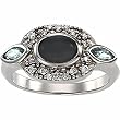 14K White Gold Onyx, Sky Blue Topaz and Diamond Ring
