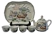 Chinese miniature tea set - 4 teacups, teapot, and tray - traditional mandarin lovebird design, hand painted porcelain