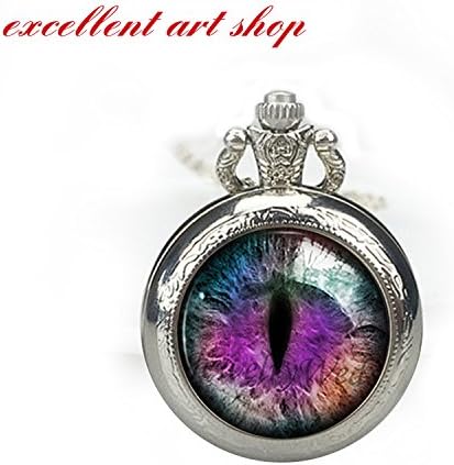 Purple Dragons Eye Pocket Watch Necklace Fantasy Purple Eye Watch Pendant Jewellery Picture Jewelry Gifts for Women