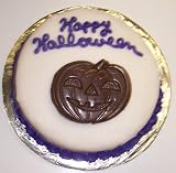 Carrot Decorated Cake Single Layer 8 Round Topped with Chocolate Pumpkin Purple Trim