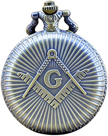 Big Size Clamshell Masonic Freemasonry Bronze Quartz Pocket Watch Pendant Necklace Chain