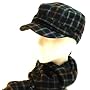 Black Plaid Military Cadet Hat with Matching soft scarf set for Women