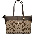AUTHENTIC COACH SIGNATURE STRIPE MEDIUM TOTE 11691 (Khaki/Mahogany)