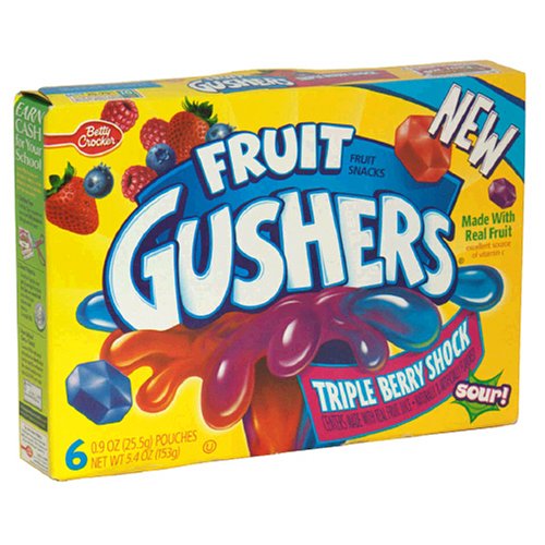 Fruit Gushers Fruit Flavored Snacks, Triple Berry Shock, 6 Count