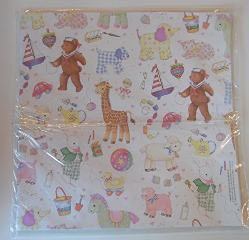 Creative Papers Gift Wrap (Vintage Paper) Nursery Theme Toys Bears Giraffe Horse Animals Bunny