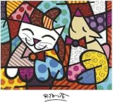 Romero Britto Happy Cat and Snob Dog Art Print Poster - 28x32 custom fit with RichAndFramous Black 28 inch Poster Hangers