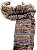 Boiled Wool Ribbon Applique Stripe Fringed Scarf Shawl Wrap Stole Blue Brown