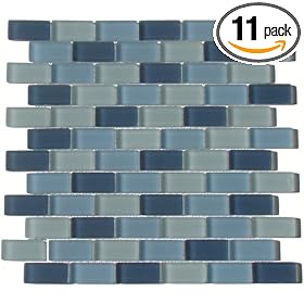 Interceramic INSBM1X2ARCCT Shimmer Blends Mosaic Glass Tile, 1-by-2-Inch Tile on a 12-by-12-Inch Mosaic Mesh, Arctic Matte, 11-Pack