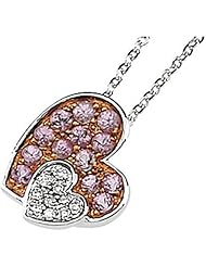 14K White and Rose Gold Pink Sapphire and Diamond Heart Necklace -- LIFETIME WARRANTY