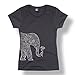 Left Side Elephant Holding Lotus Boho Trendy Hip Style Fashion - Ladies T-Shirt, Heather Charcoal, Medium