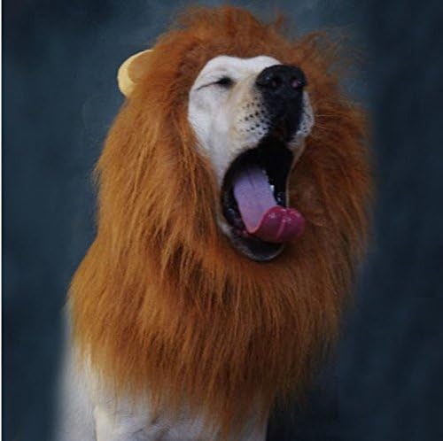 Narrowser 1Pcs Dog Costume Lion Mane Wig,Neckerchief, Pet Festival,Halloween Party Fancy Lion Hair Dog Clothes Dress with Ears(Neck perimeter 80 cm, Adjustable,Reddish Brown )