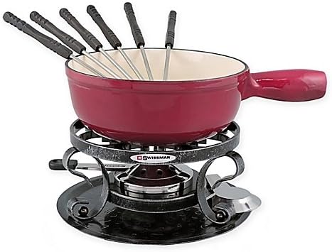 Swissmar Lugano 9-Piece Cast Iron Fondue Set in Cherry Red