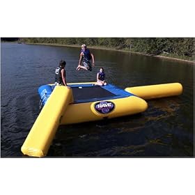 Rave Sports Aqua Deck Water Trampoline 11' with Slide and Log 02248 Color: Sand and Forest Green