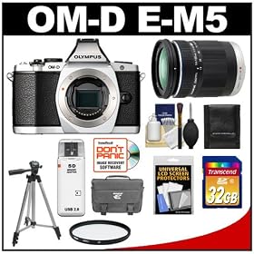 Olympus OM-D E-M5 Micro 4/3 Digital Camera Body (Silver) with M.Zuiko 14-150mm Zoom Lens + 32GB Card + Case + Tripod + Accessory Kit