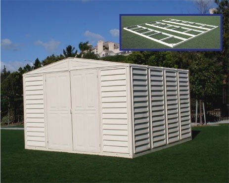 DuraMax Model 00414 10×10 WoodBridge Vinyl Storage Shed with foundation