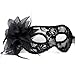 Venetian Lace Mask with Flower for Masquerades, Costume Balls, Prom, Mardi Gras (Black)