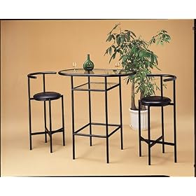 Black Bar Table by Bar Stools