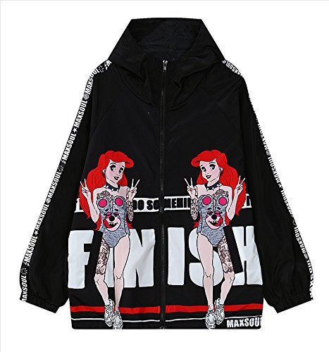 (シーファニー)Cfanny レディース ペアルック プリント 可愛い 22 アメカジ ゆったり シンプル スタジャン ジャンパー 帽子付き