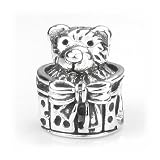 Moress Christmas Teddy Bear in a Gift Box, Solid Sterling Silver European Bead Charm