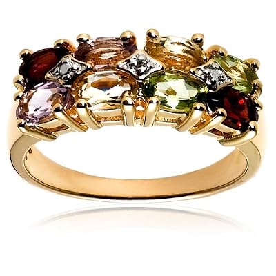 18k Gold Overlay Sterling Silver Multi-Gemstone Ring