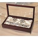 Silver Music Box, Birth Cert Holder, First Tooth & Curl Box Set in Rosewood Box