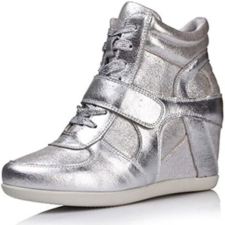Amanda Gril Women's Suede Leatherette Lace-up Wedge Sneaker Booties - Silver 8 M US