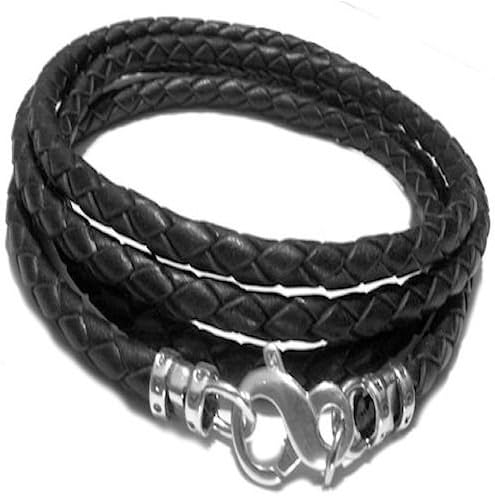 Designer Ellis "Infnity Bold" 925 Sterling Silver Black Wrap Around Braided Leather Bracelet