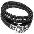 Designer Ellis "Infnity Bold" 925 Sterling Silver Black Wrap Around Braided Leather Bracelet