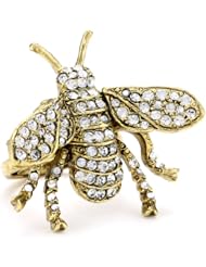 Kenneth Jay Lane Antique Gold and Crystal Bee Adjustable Ring