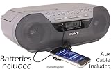 Sony Portable Digital Tuner AM/FM Radio Tape Cassette Recorder & CD Player Mega Bass Reflex Stereo Sound System with Program, Shuffle, Repeat, 20 Track RMS Programming, 30 Presets, LCD Display, Auto Scan Tuning, Audio in Jack & 6ft Aux Cable to Connect any iPod, iPhone or MP3 Digital Audio Player - Batteries Included
