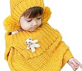子供服 女の子 可愛い クマさんの付き ケープと ニット 帽子 のセット ピンク