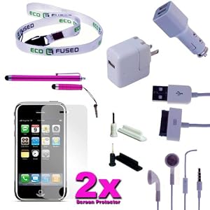 iPhone 4G/4S Accessory Kit Two Stylus Pens Pink,USB Charging Cable,Car Charger,Wall Charger,Two Scr