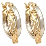 14K Two Tone Gold Double Hoop Earrings Jewelry 18mm
