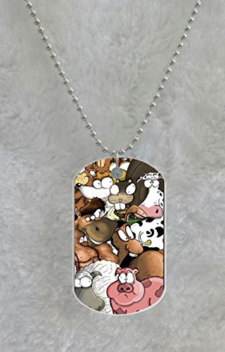 Cartoon Farm animals photo bomb quirky cute funny Oval Dog Tag Necklace Pendant With 30″ Chain and Dog Tag Size 1.2 x 2 inches Design Custom by Biancatop