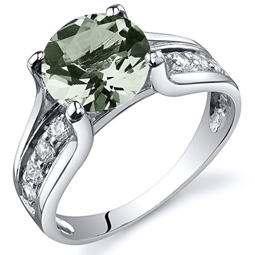 Green Amethyst Solitaire Style Ring Sterling Silver Rhodium Nickel Finish 1.75 Carats Sizes 5 to 9