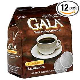 Gala Single Serving Coffee Pods, Dark Roast, 18-Count Packages (Pack of 12)