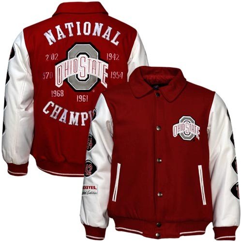 Buy Ohio State Buckeyes Scarlet Youth Champions Pleather & Wool Jacket by Football Fanatics