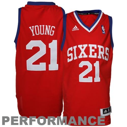 adidas Thaddeus Young Philadelphia 76ers Youth Revolution 30 Swingman Performance Jersey - Red (Medium)